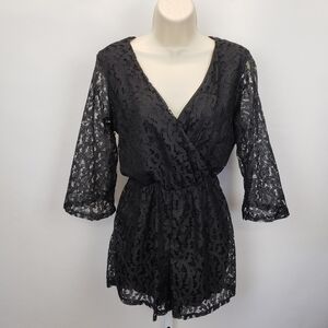 Everly black lace romper size small made in USA